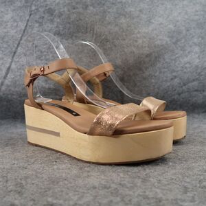 Matt Bernson Shoes Womens 10 Sandal Platform Wedge Wood Leather Fashion Metallic